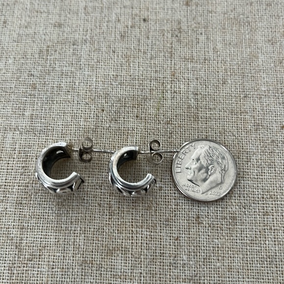 Sterling Solid 3/4 Scroll Posted Hoop Earrings - Picture 4 of 8